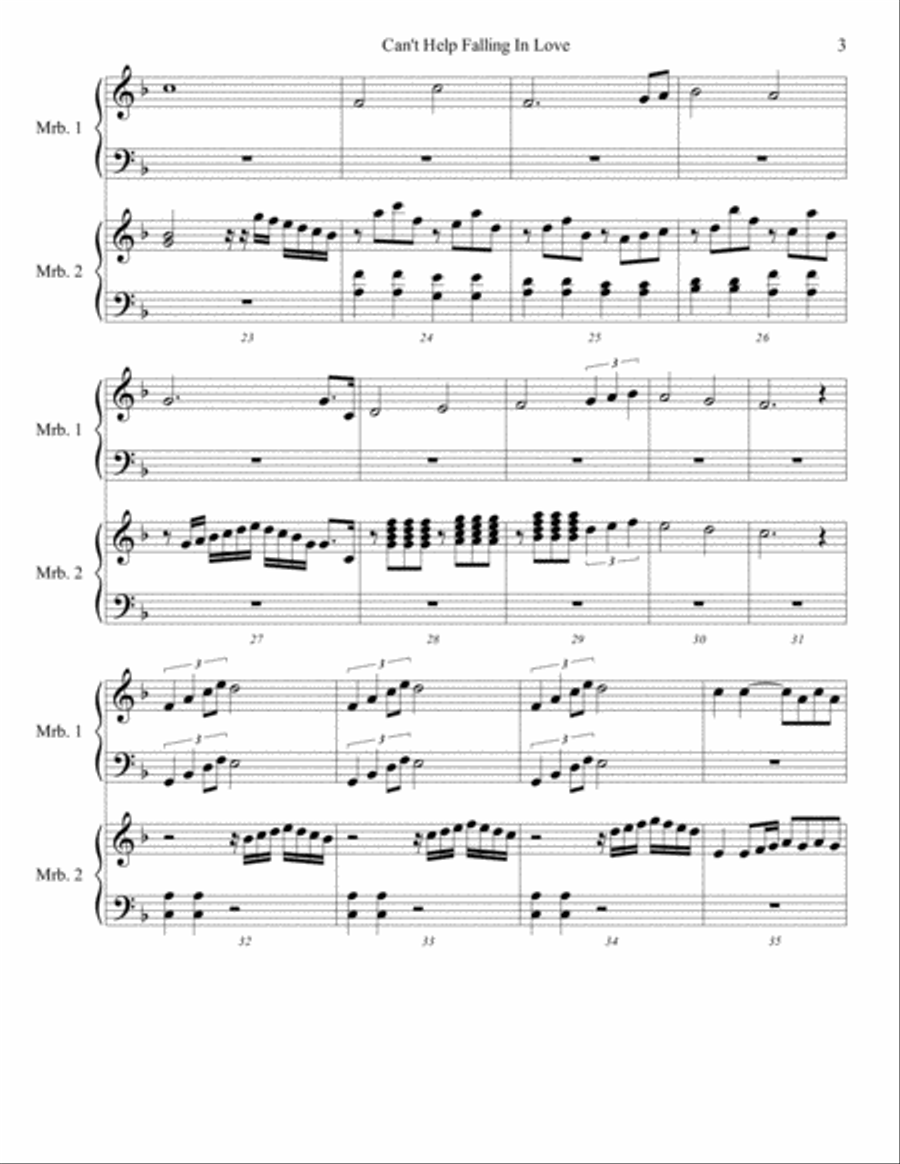 Can't Help Falling In Love Marimba scores gallery preview page 3