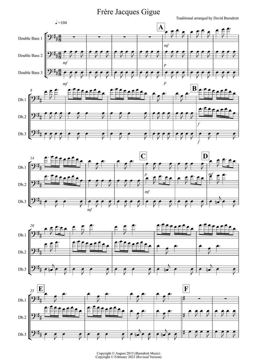 Frere Jacques Gigue! for Double Bass Trio