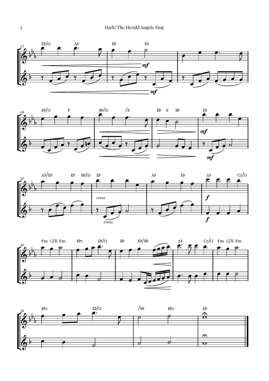 Hark! The Herald Angels Sing Duet Arrangement | Christmas Carol Sheet Music Woodwind Duet scores gallery preview page 2