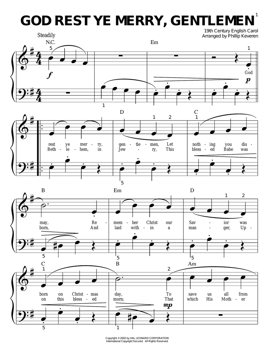 God Rest Ye Merry, Gentlemen (arr. Phillip Keveren) Easy Piano scores gallery preview page 1