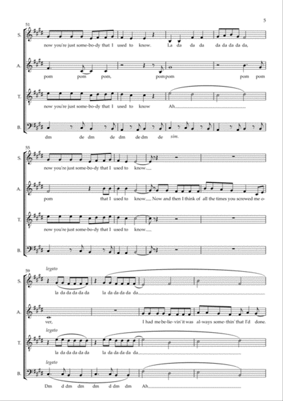 Somebody That I Used To Know 4-Part scores gallery preview page 5