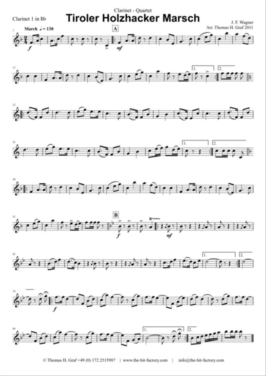 Tiroler Holzhacker Marsch - German Polka March Octoberfest - Clarinet Quartet - Eb Clarinet Quartet scores gallery preview page 4