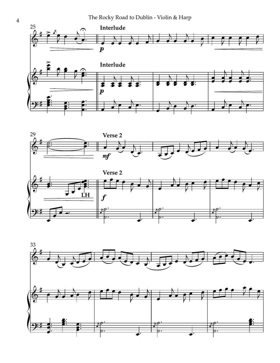 The Rocky Road to Dublin, Duet for Violin & Harp