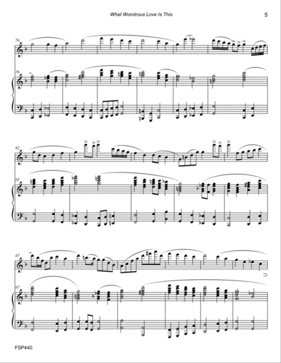 WHAT WONDROUS LOVE IS THIS - FLUTE SOLO with Piano Accompaniment Flute Solo scores gallery preview page 5