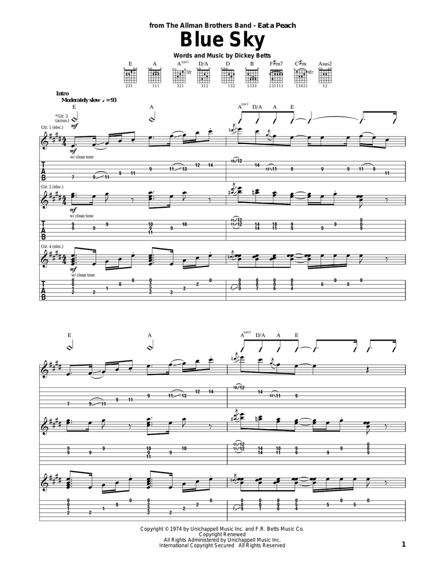 Blue Sky Acoustic Guitar scores gallery preview page 1