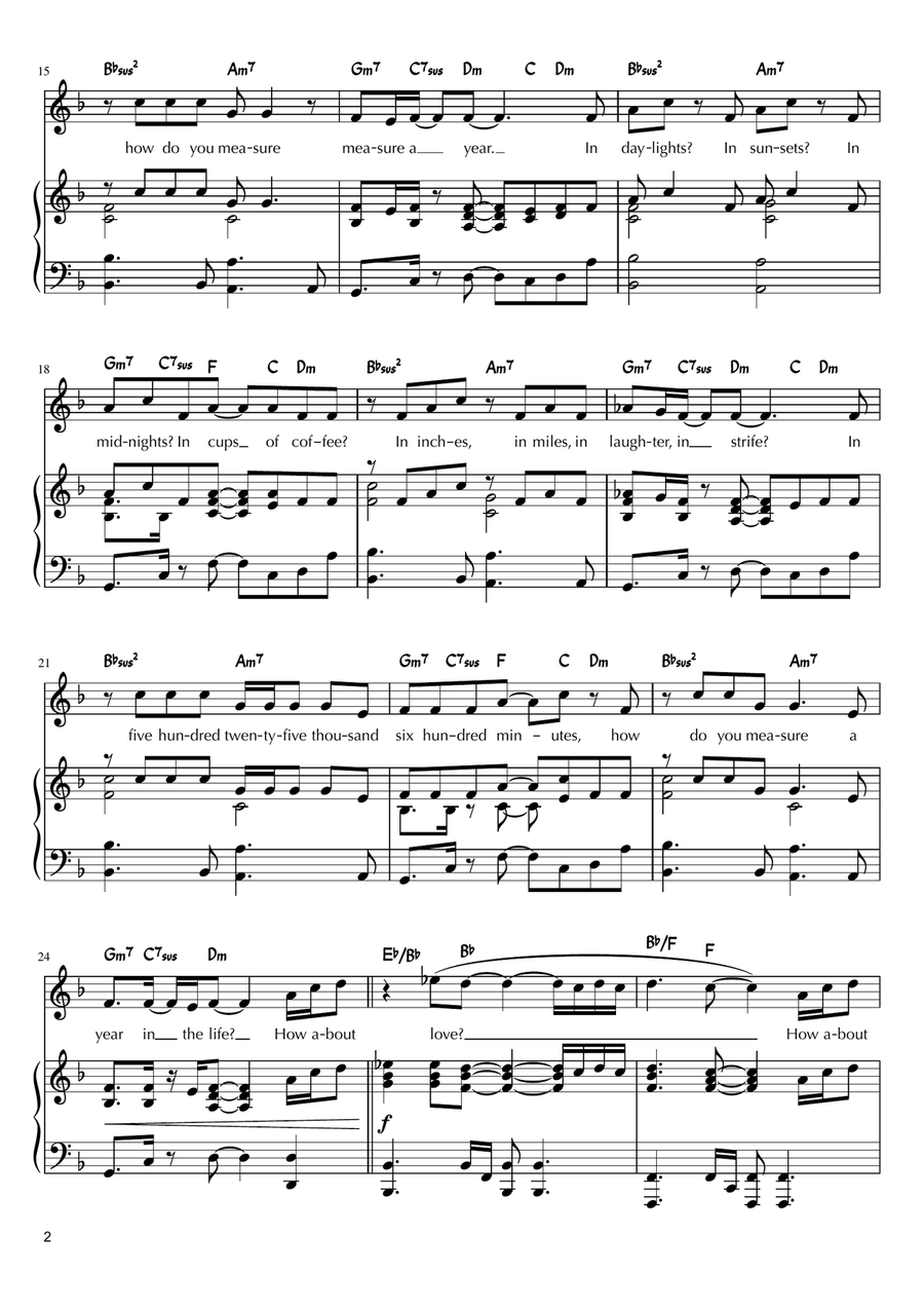 Seasons Of Love Piano, Vocal, Guitar scores gallery preview page 2