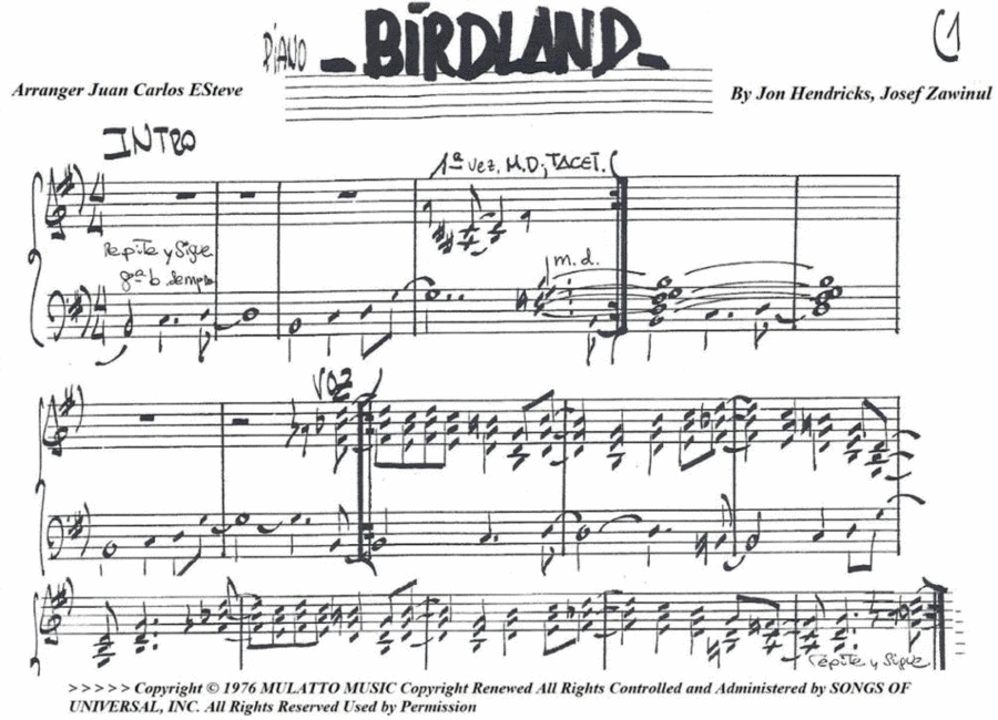 Birdland Piano Solo scores gallery preview page 1