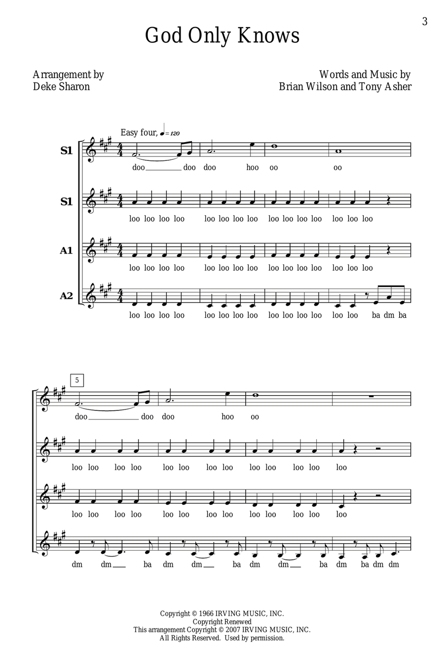 God Only Knows (arr. Deke Sharon) SSA scores gallery preview page 1