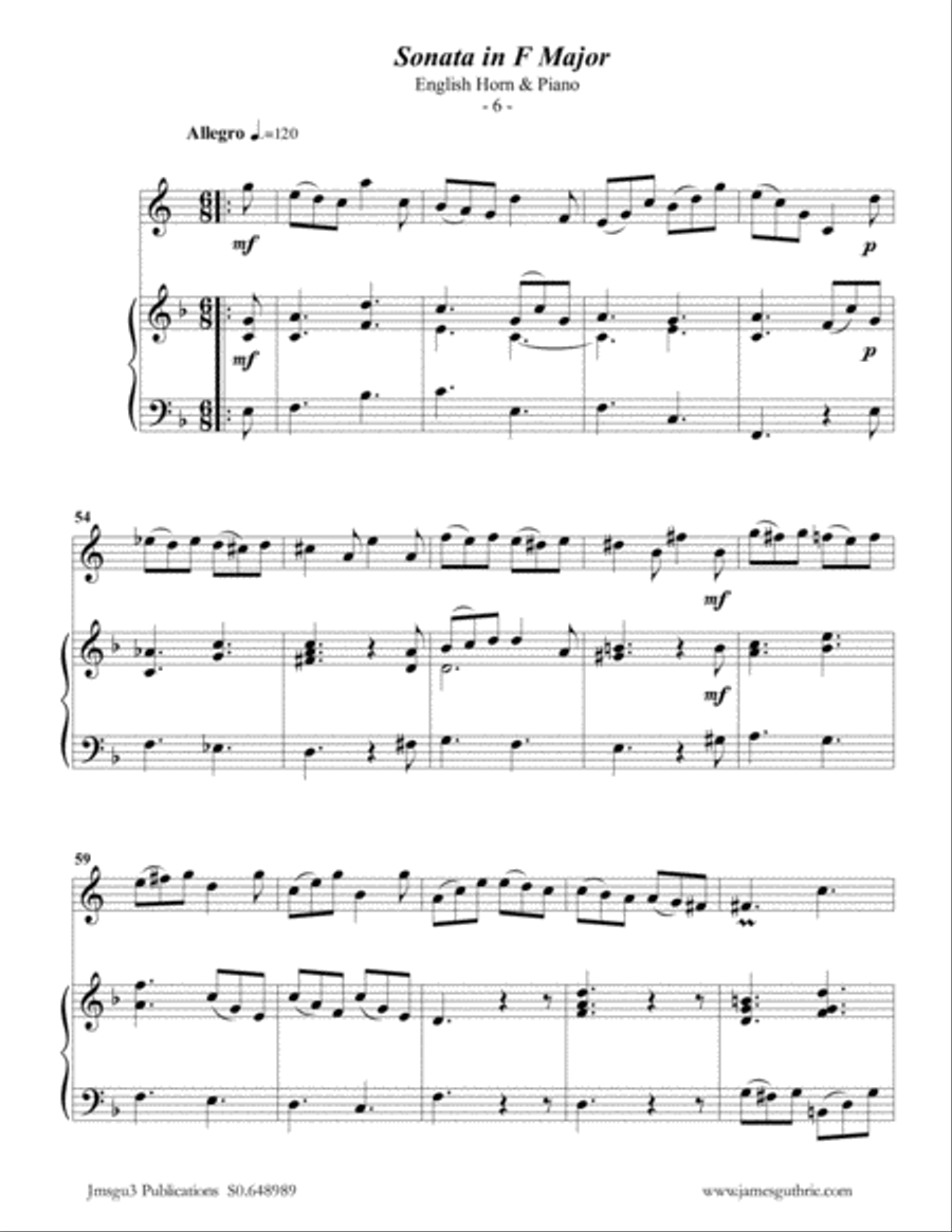 Telemann: Sonata in F Major for English Horn & Piano English Horn scores gallery preview page 6