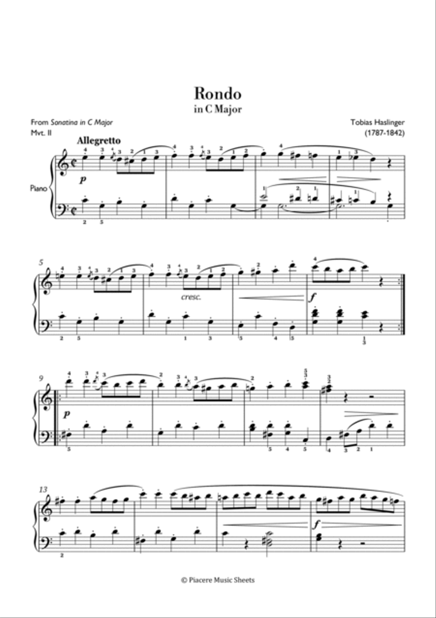 Haslinger - Rondo (Allegretto) from Sonatina in C Major - Easy Piano Method scores gallery preview page 2