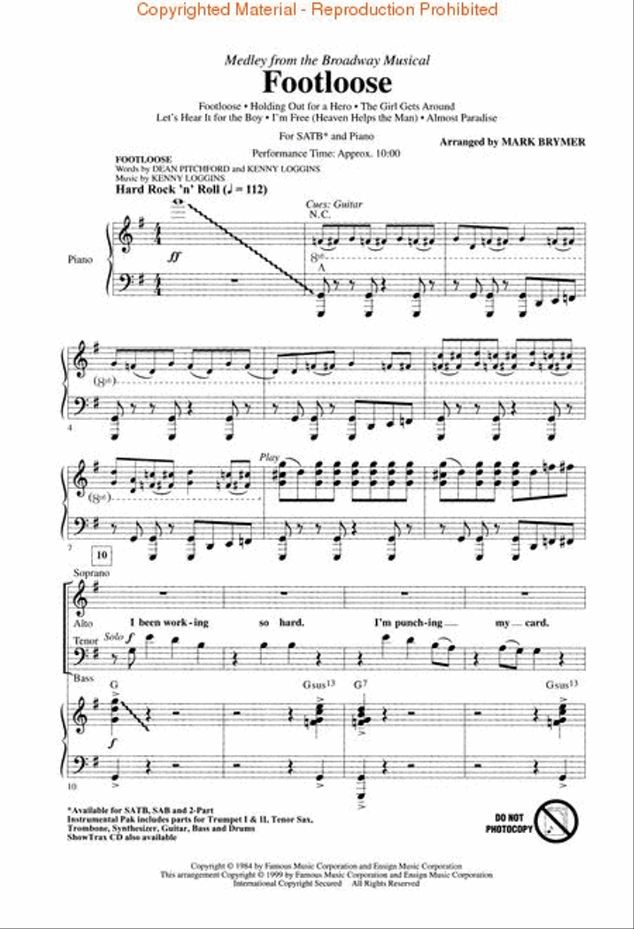 Footloose (Medley from the Broadway Musical) 4-Part scores gallery preview page 2