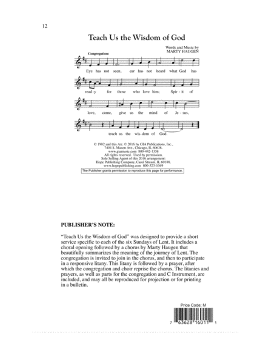 Teach Us the Wisdom of God 4-Part scores gallery preview page 12