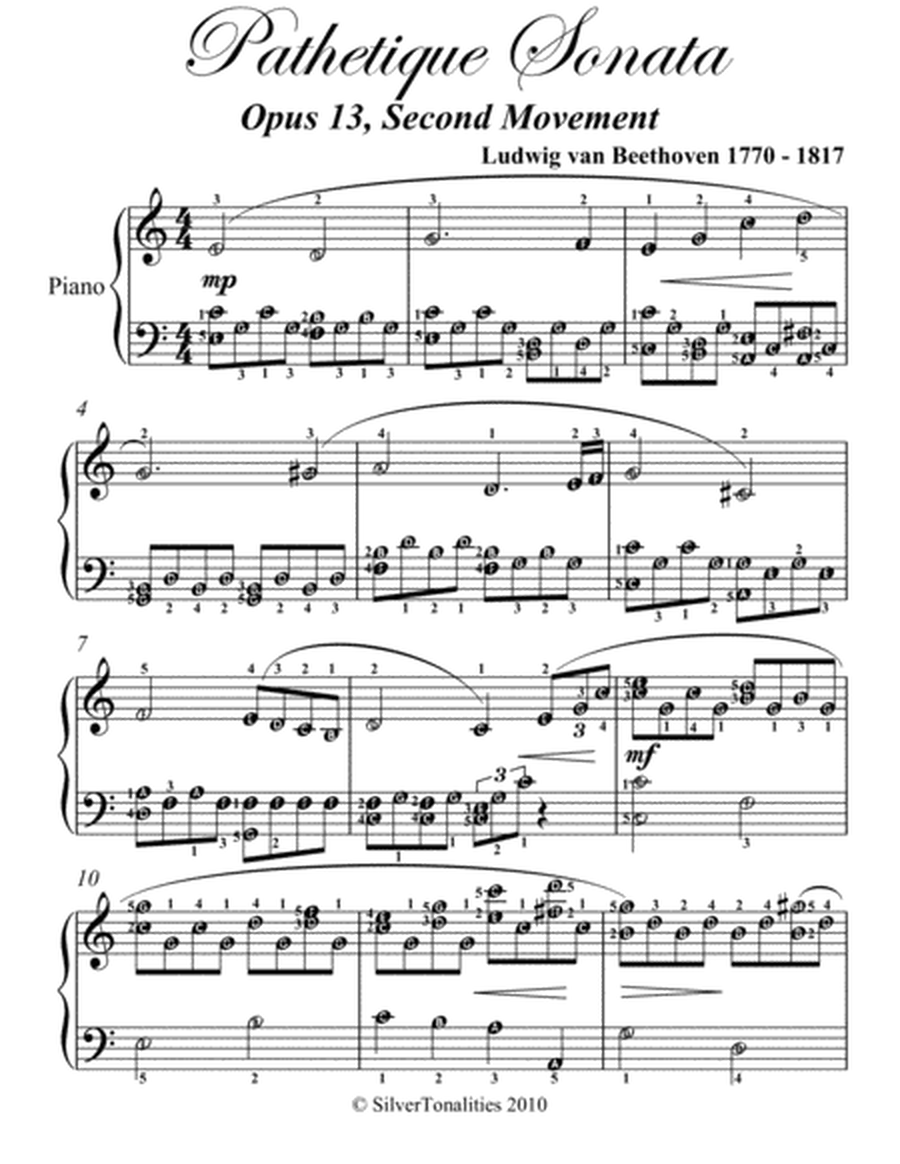 Pathetique Sonata Second Movement Elementary Piano Sheet Music