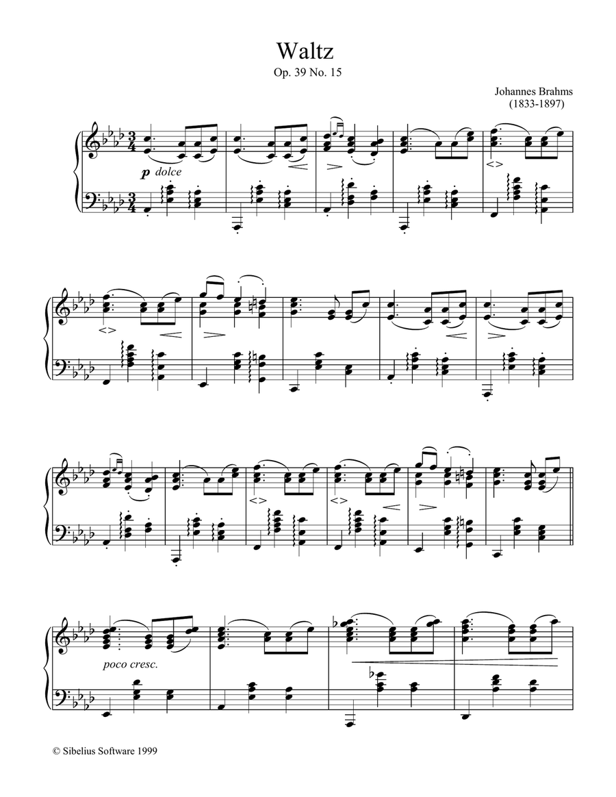 Waltz Op.39, No.15 Waltz Op.39, No.15 Piano Solo scores gallery preview page 1