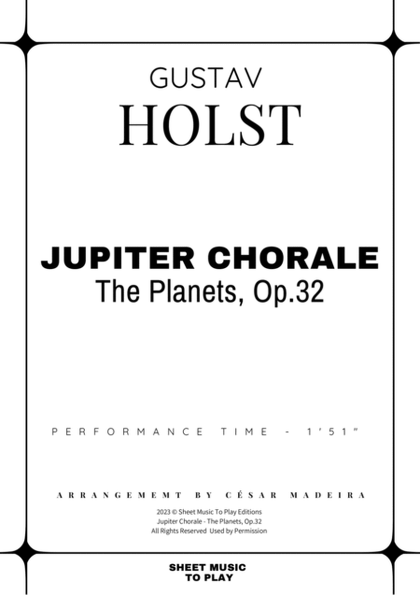 Jupiter Chorale from The Planets - Bb Trumpet and Piano - W/Chords (Full Score and Parts) image number null