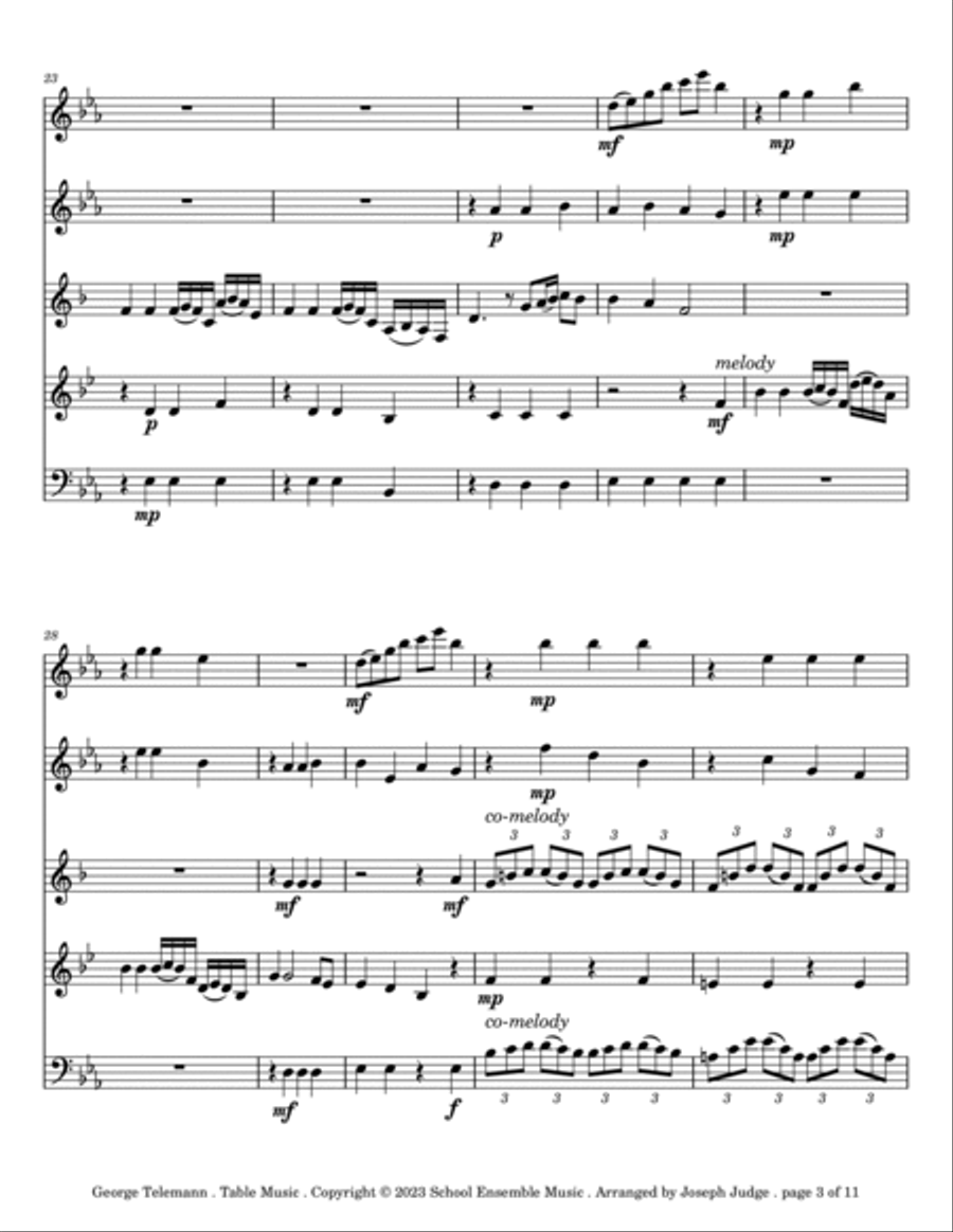 Table Music by Telemann for Woodwind Quintet in Schools Woodwind Quintet scores gallery preview page 3