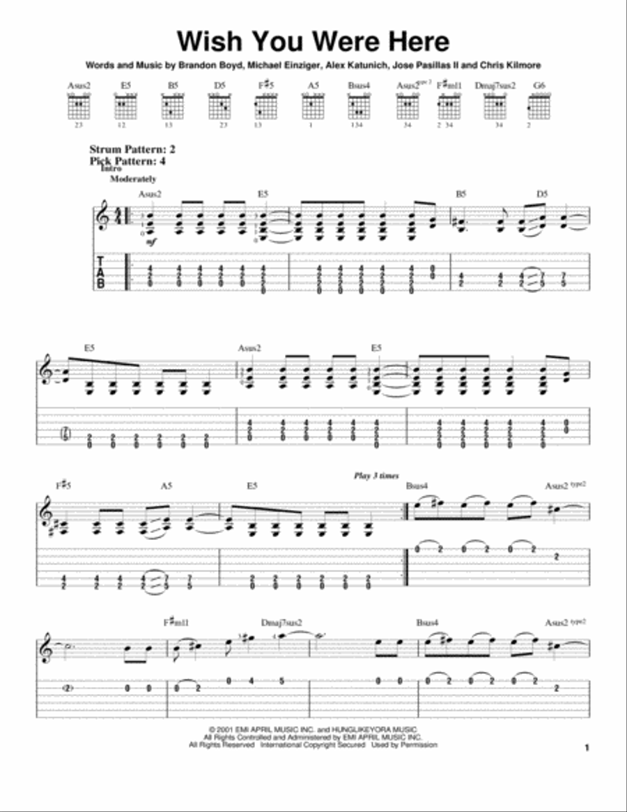 Wish You Were Here Acoustic Guitar scores gallery preview page 1