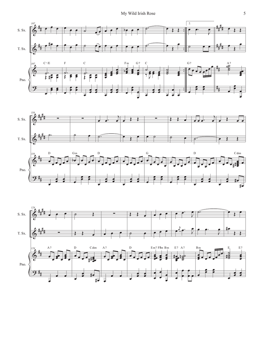 My Wild Irish Rose (Duet for Soprano and Tenor Saxophone) Woodwind Duet scores gallery preview page 5