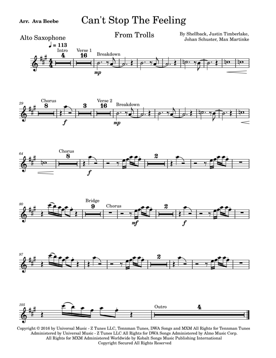 Can't Stop The Feeling! Voice scores gallery preview page 1