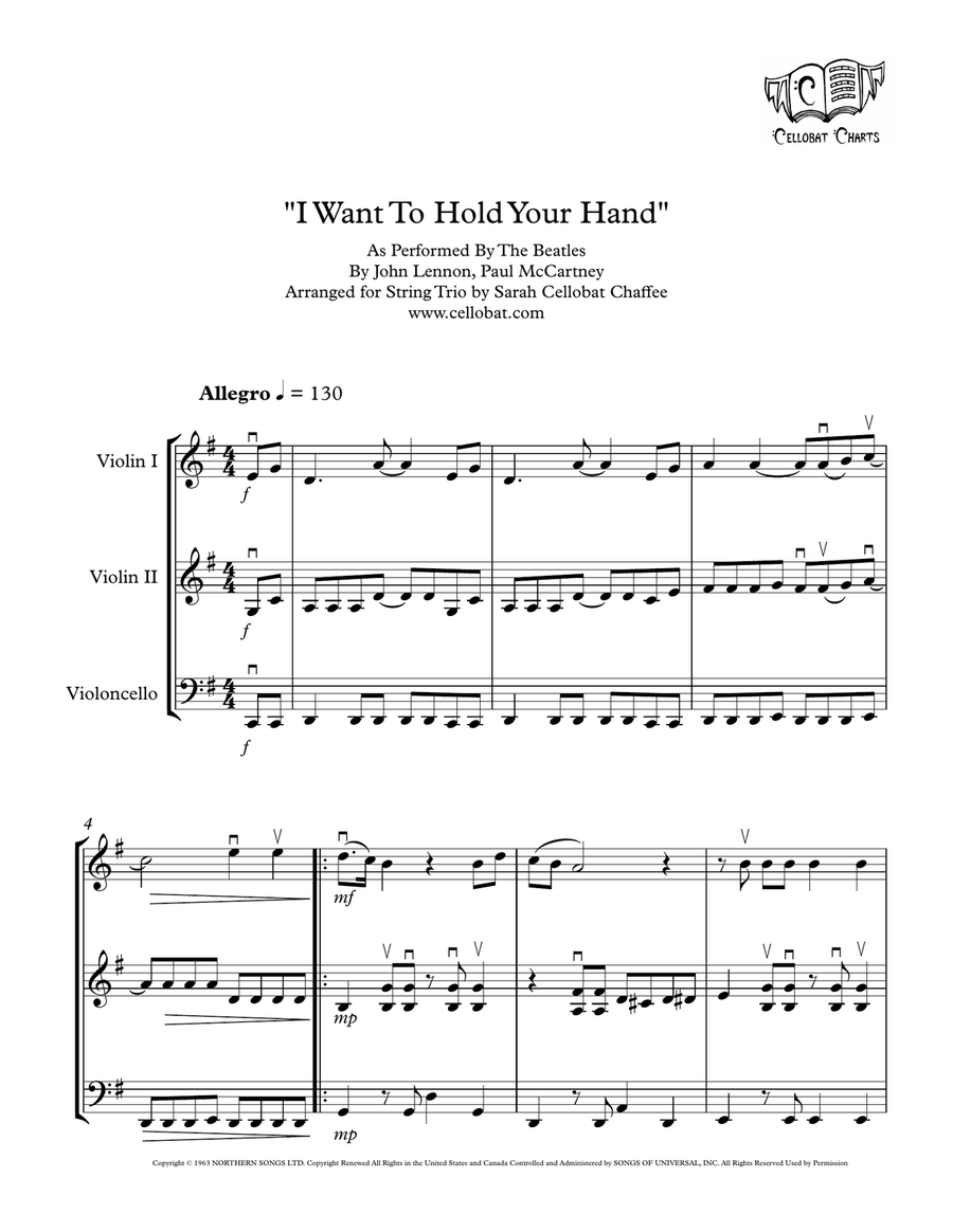 I Want To Hold Your Hand String Trio scores gallery preview page 1