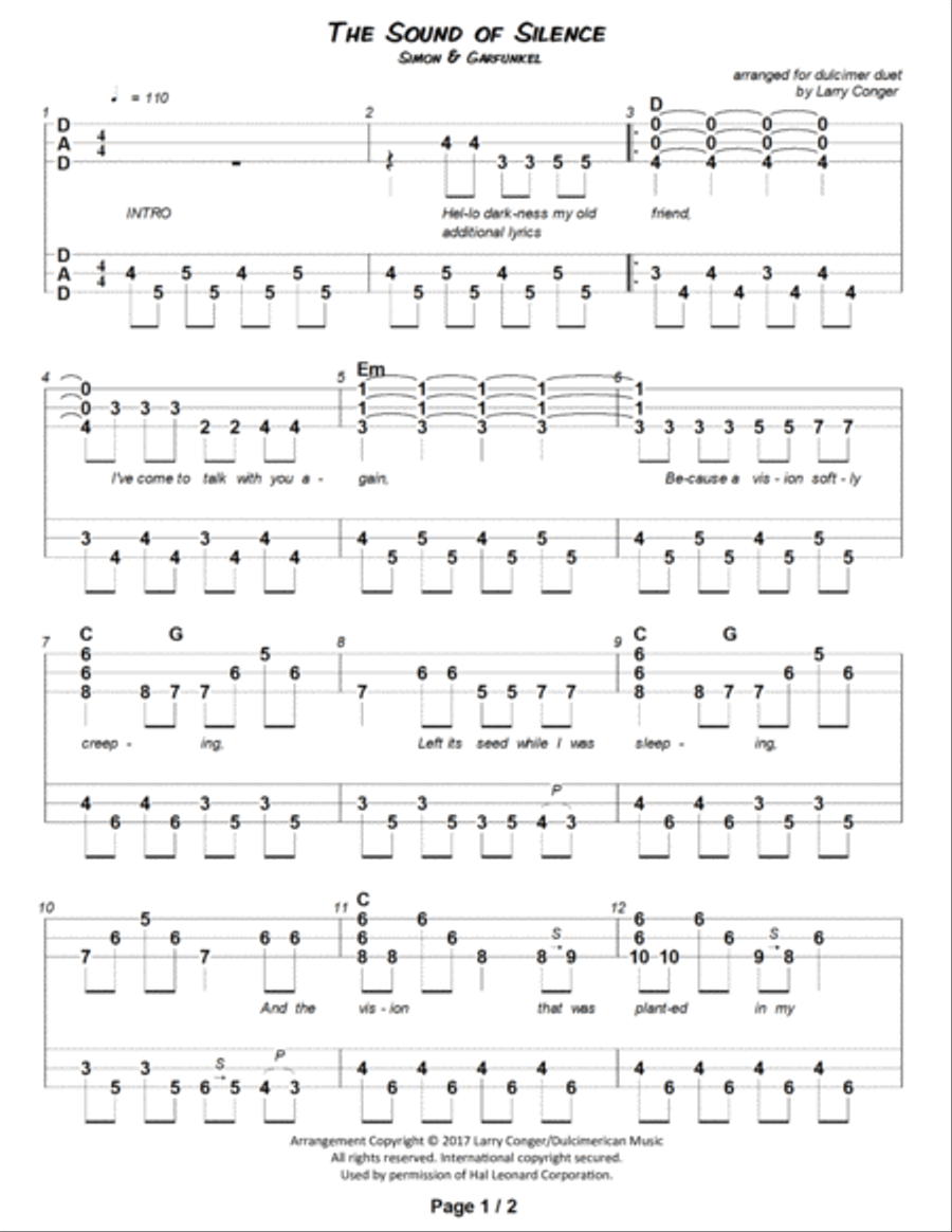 The Sound Of Silence Dulcimer scores gallery preview page 2