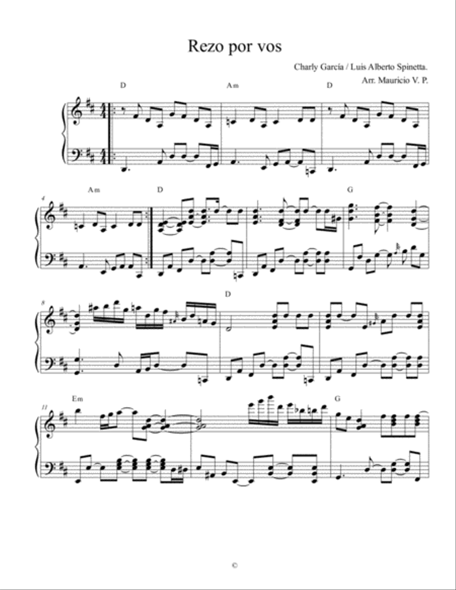 Rezo Por Vos Rezo Por Vos Piano Solo scores gallery preview page 1