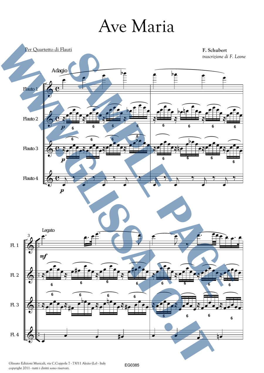 Book cover for Flute Quartet "Ave Maria" by Schubert - score & parts