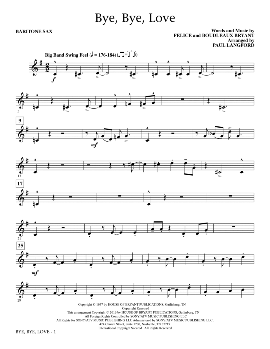 Bye, Bye Love - Baritone Sax Choir scores gallery preview page 1