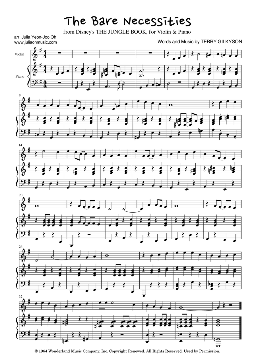 The Bare Necessities Violin Solo scores gallery preview page 1