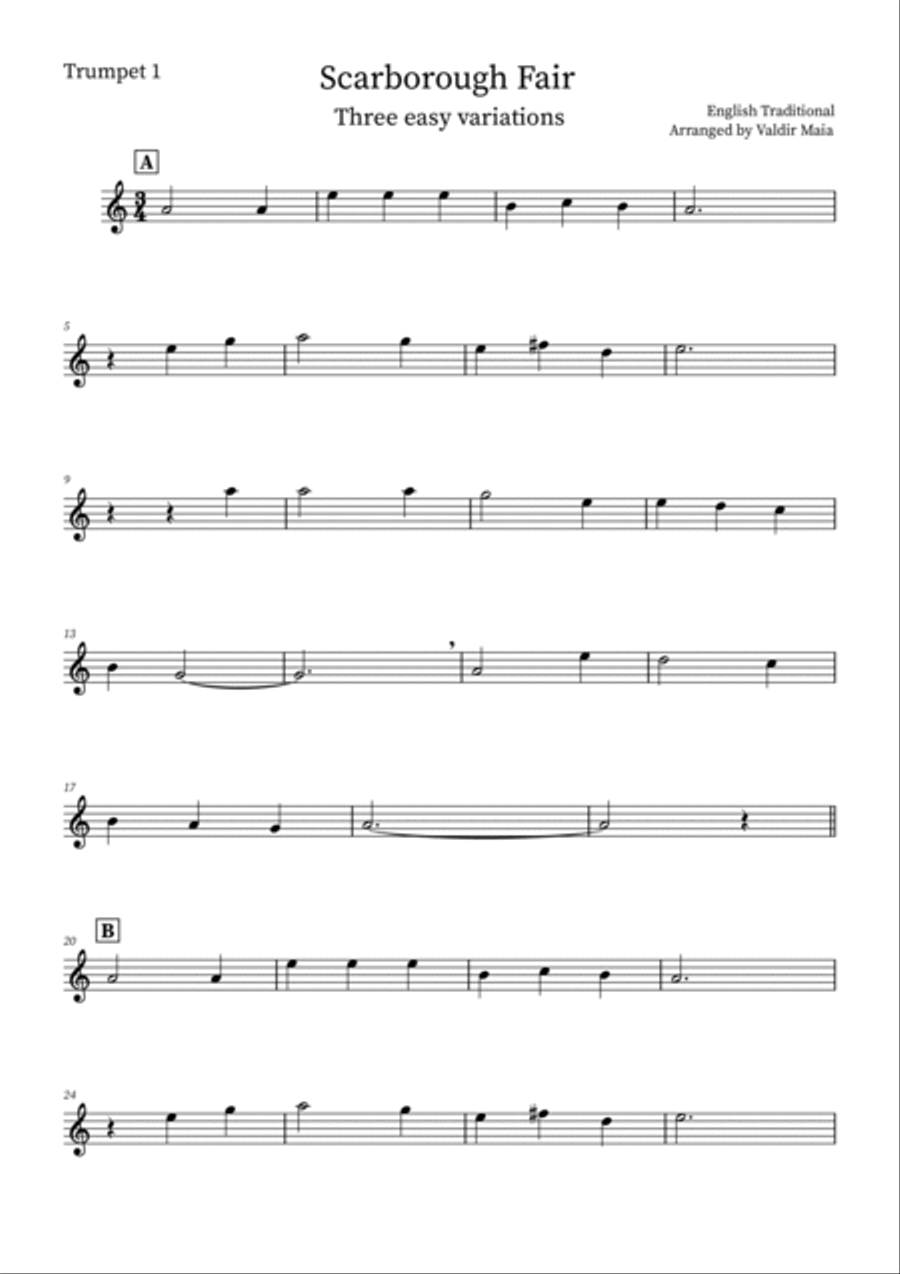 Scarborough Fair - 3 easy variations Trumpet Duet scores gallery preview page 4