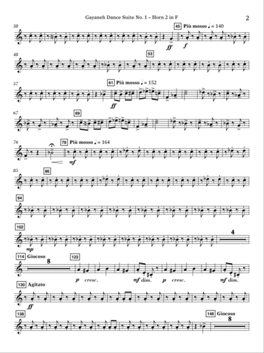 Gayenah Dance Suite No. 1 (Excerpts) (arr. Kenneth Snoeck) - Horn 2 in F Concert Band scores gallery preview page 2