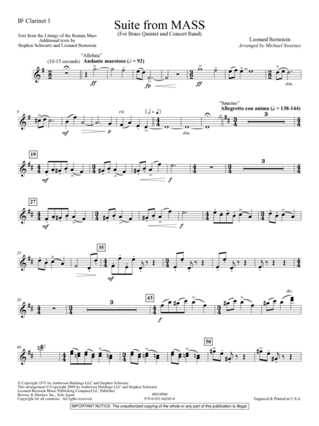 Suite from Mass (arr. Michael Sweeney) - Bb Clarinet 1