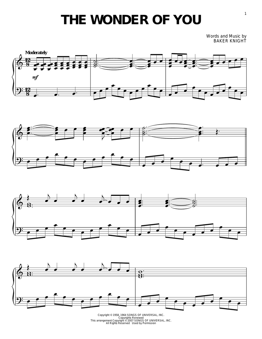 The Wonder Of You The Wonder Of You Piano Solo scores gallery preview page 1