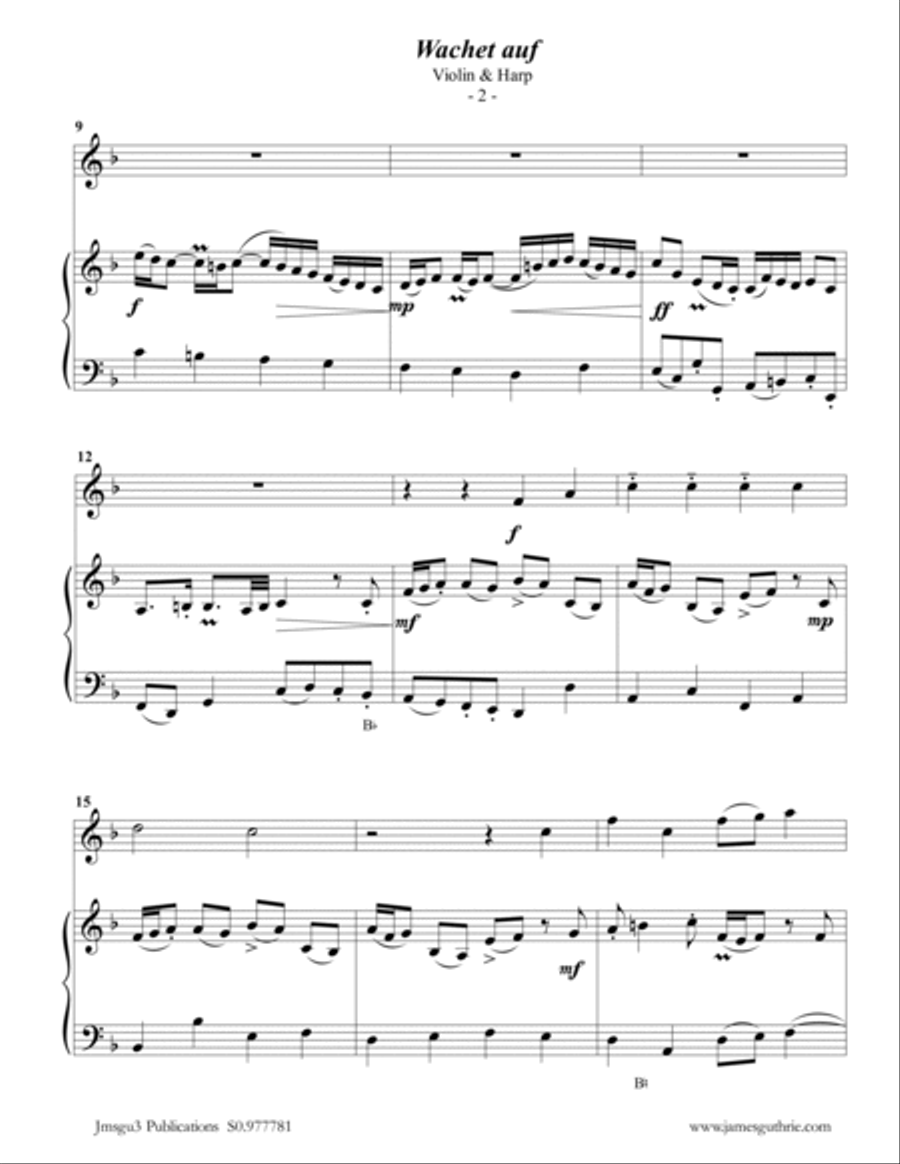 BACH: Wachet Auf BWV 140 for Violin & Harp String Duet scores gallery preview page 2