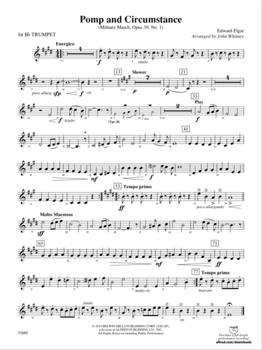 Pomp and Circumstance: 1st B-flat Trumpet Full Orchestra scores gallery preview page 1