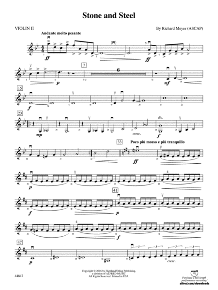 Stone and Steel: 2nd Violin String Orchestra scores gallery preview page 1