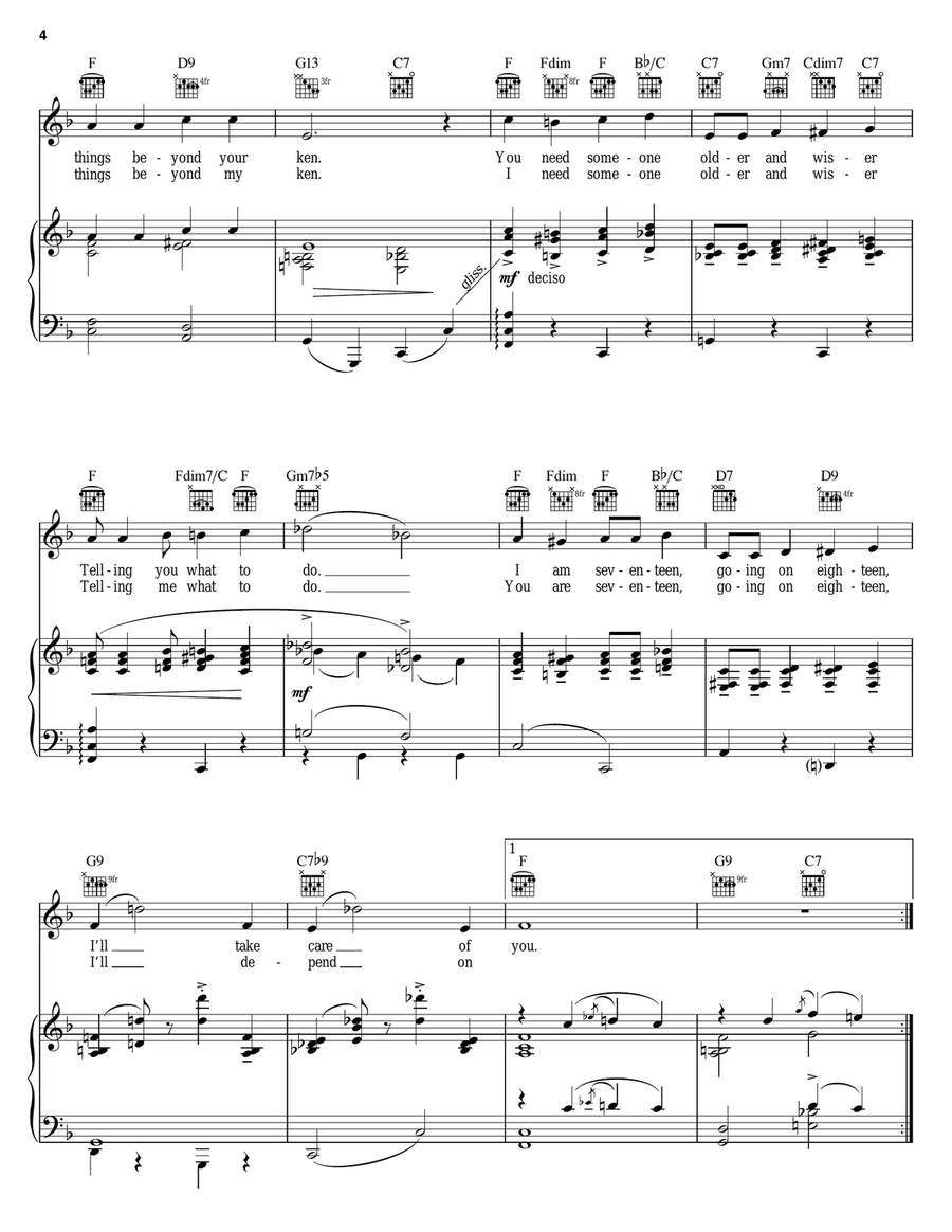 Sixteen Going On Seventeen (from The Sound of Music) Piano, Vocal, Guitar scores gallery preview page 4