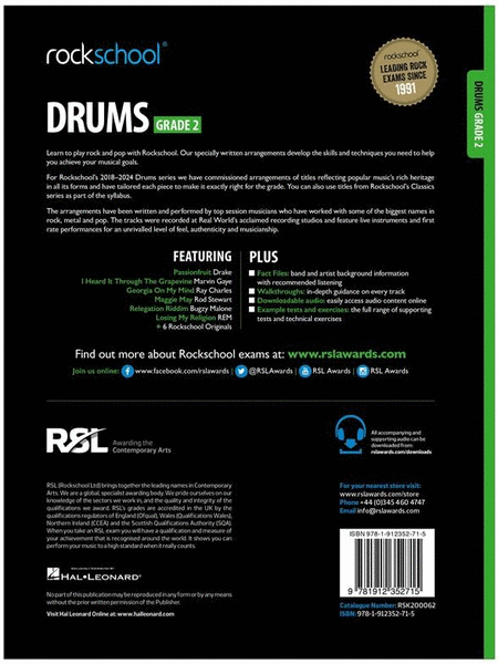 Rockschool Drums Grade 2 (2018) Book and Digital Audio - Sheet Music