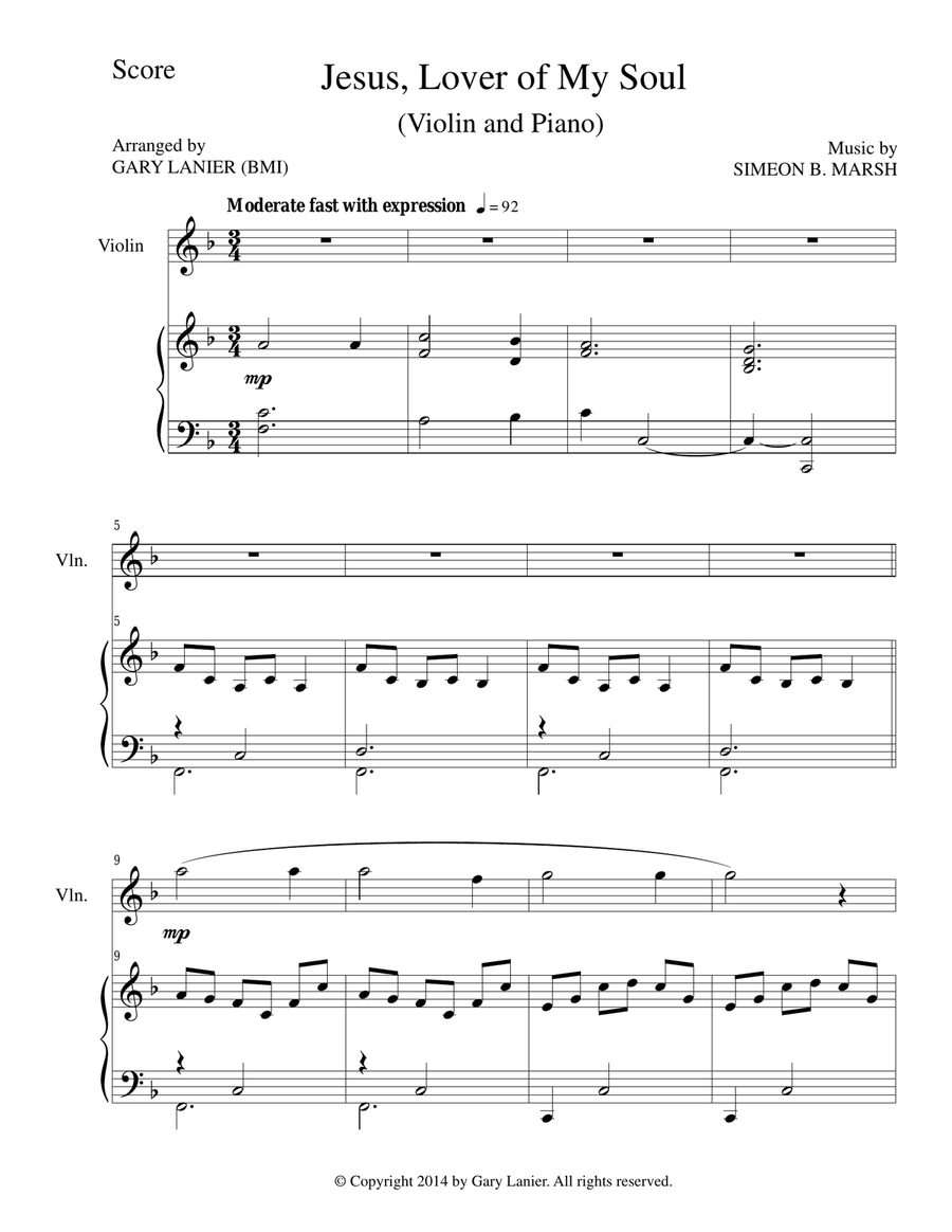 JESUS, LOVER OF MY SOUL (Violin/Piano and Violin Part) Violin Solo scores gallery preview page 1
