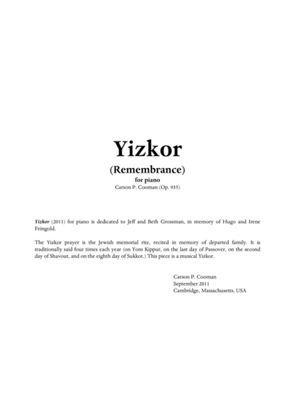 Carson Cooman - Yizkor for piano