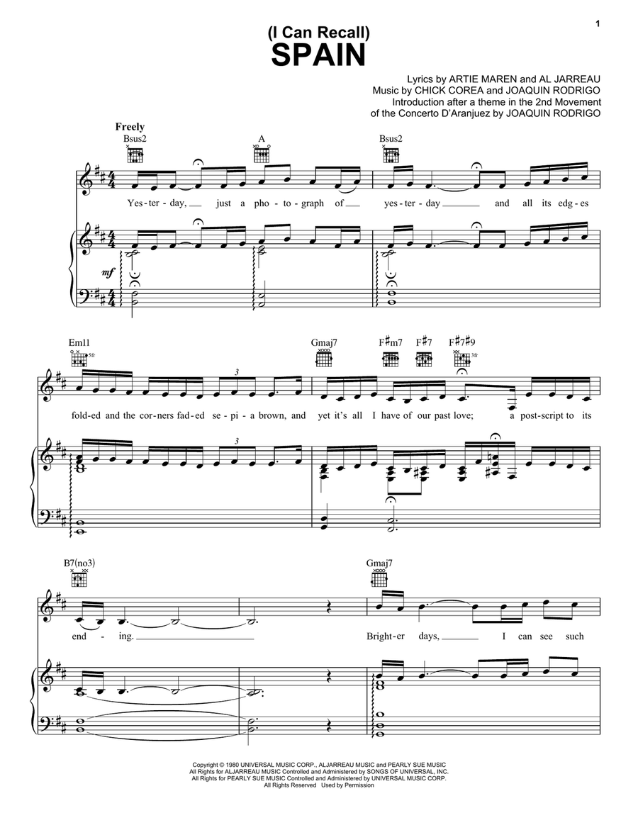 (I Can Recall) Spain Piano, Vocal, Guitar scores gallery preview page 1