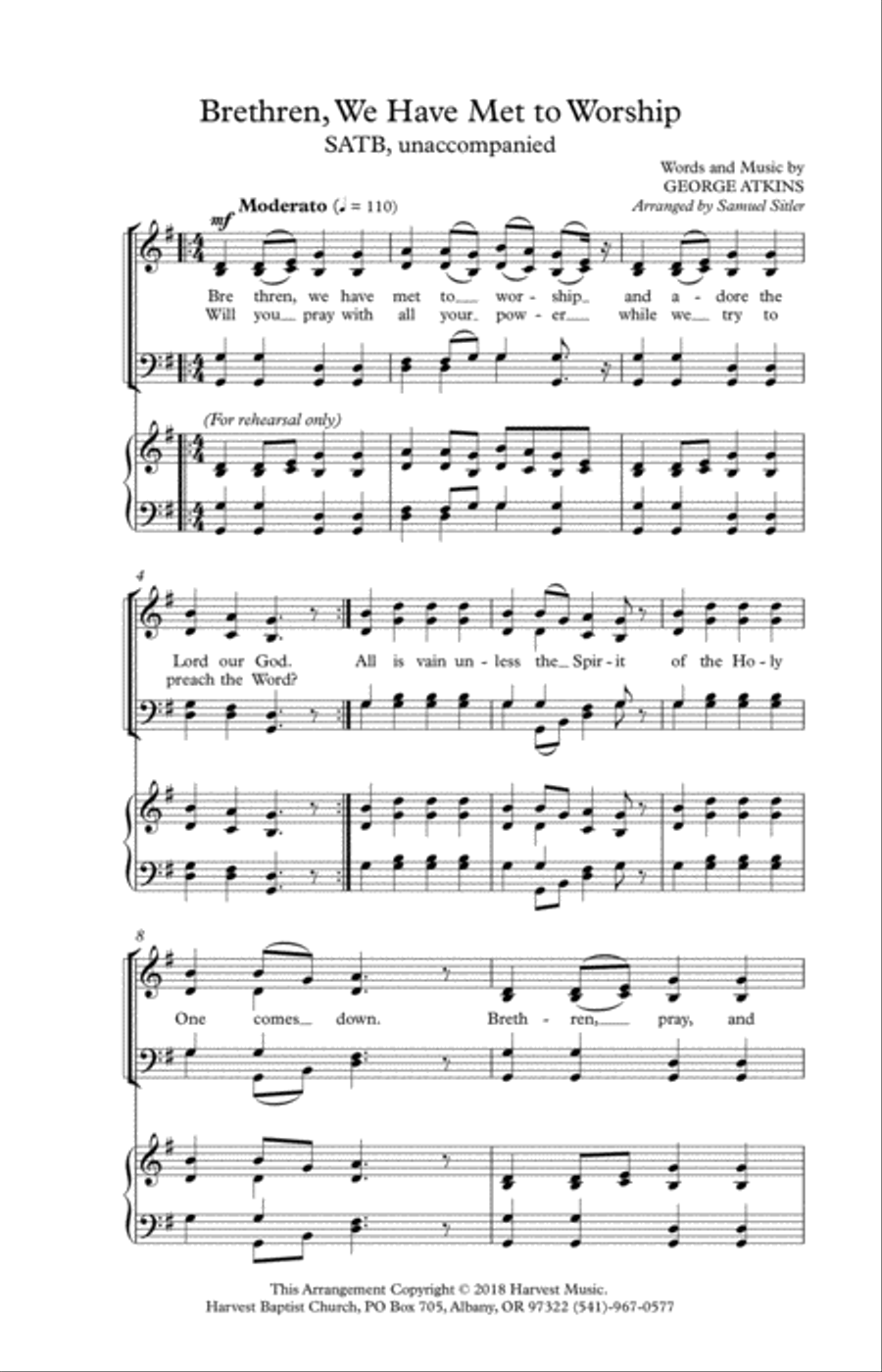 Brethren, We Have Met to Worship 4-Part scores gallery preview page 2