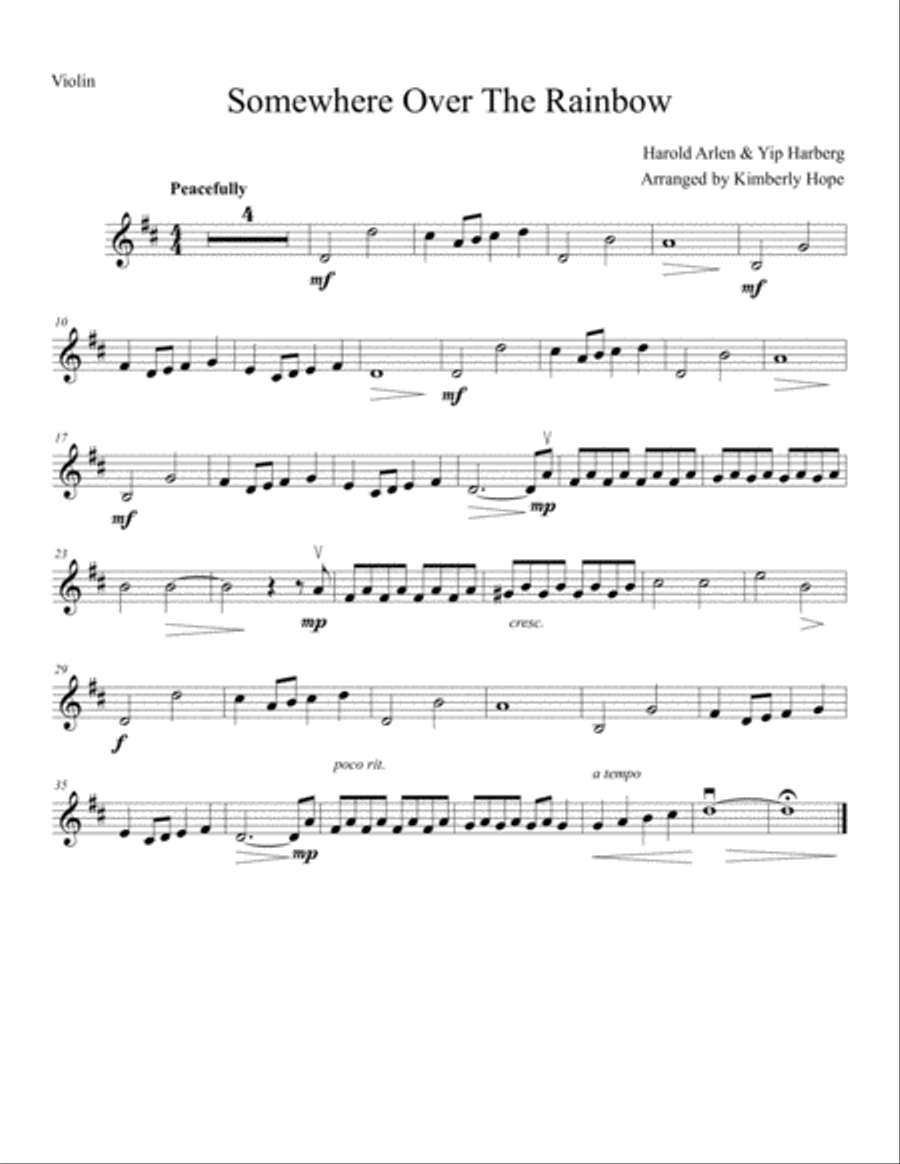Over The Rainbow Violin Solo scores gallery preview page 1