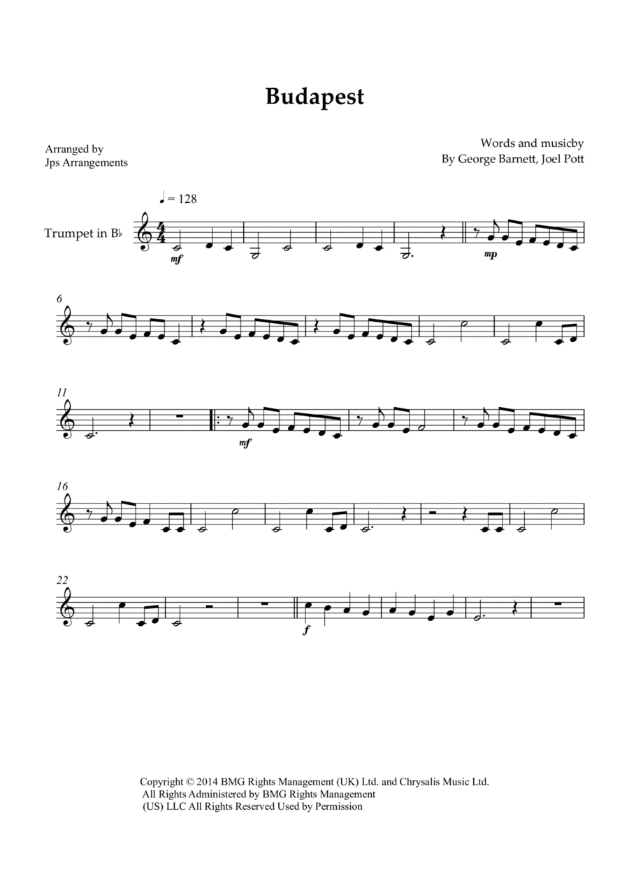 Budapest B-Flat Trumpet scores gallery preview page 1