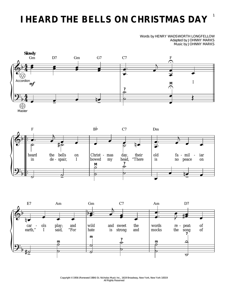 I Heard The Bells On Christmas Day Accordion scores gallery preview page 1