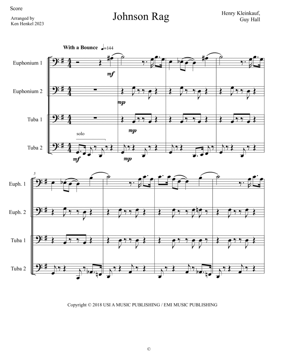 Johnson Rag Brass Quartet scores gallery preview page 1