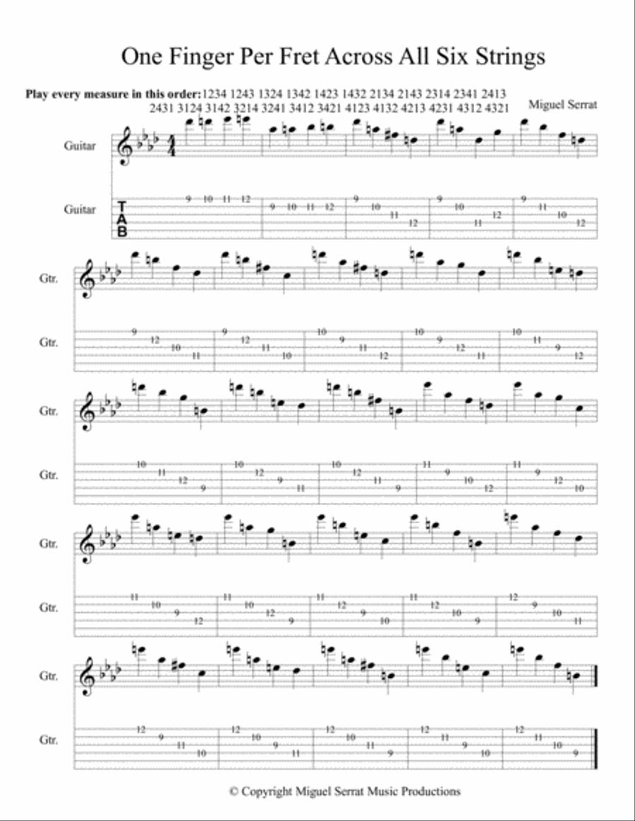 One Finger Per Fret Across All Six Strings 9th Position