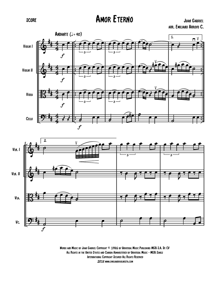 Amor Eterno (el Mas Triste Recuerdo) String Quartet scores gallery preview page 2