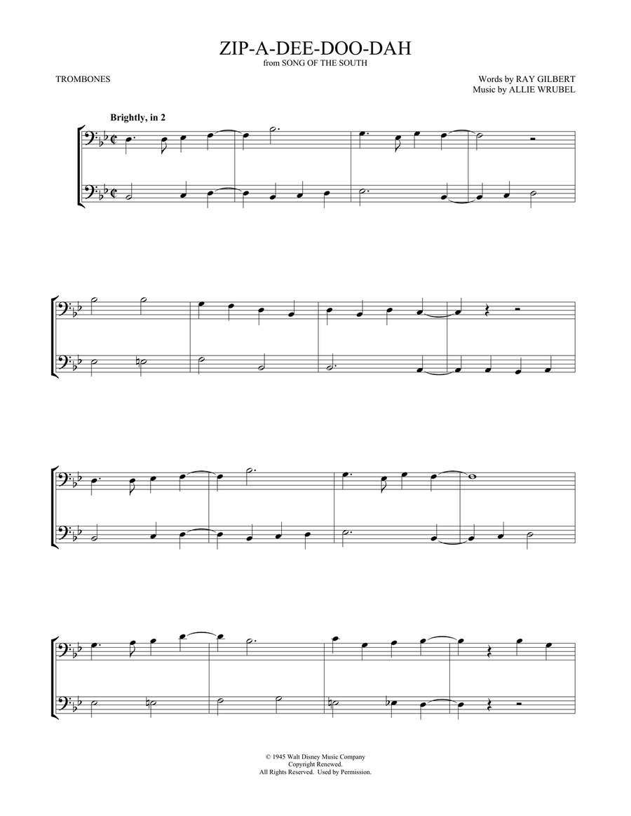 Zip-A-Dee-Doo-Dah (from Song Of The South) (arr. Mark Phillips) Trombone Duet scores gallery preview page 1