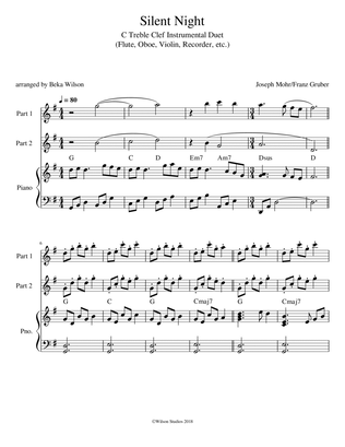 Silent Night--duet for C treble clef instruments